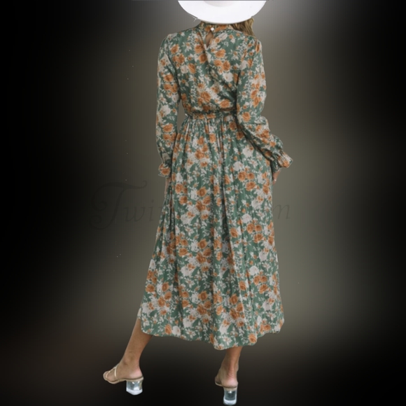 Clementine: Green Floral Midi Dress - Picture 3 of 3